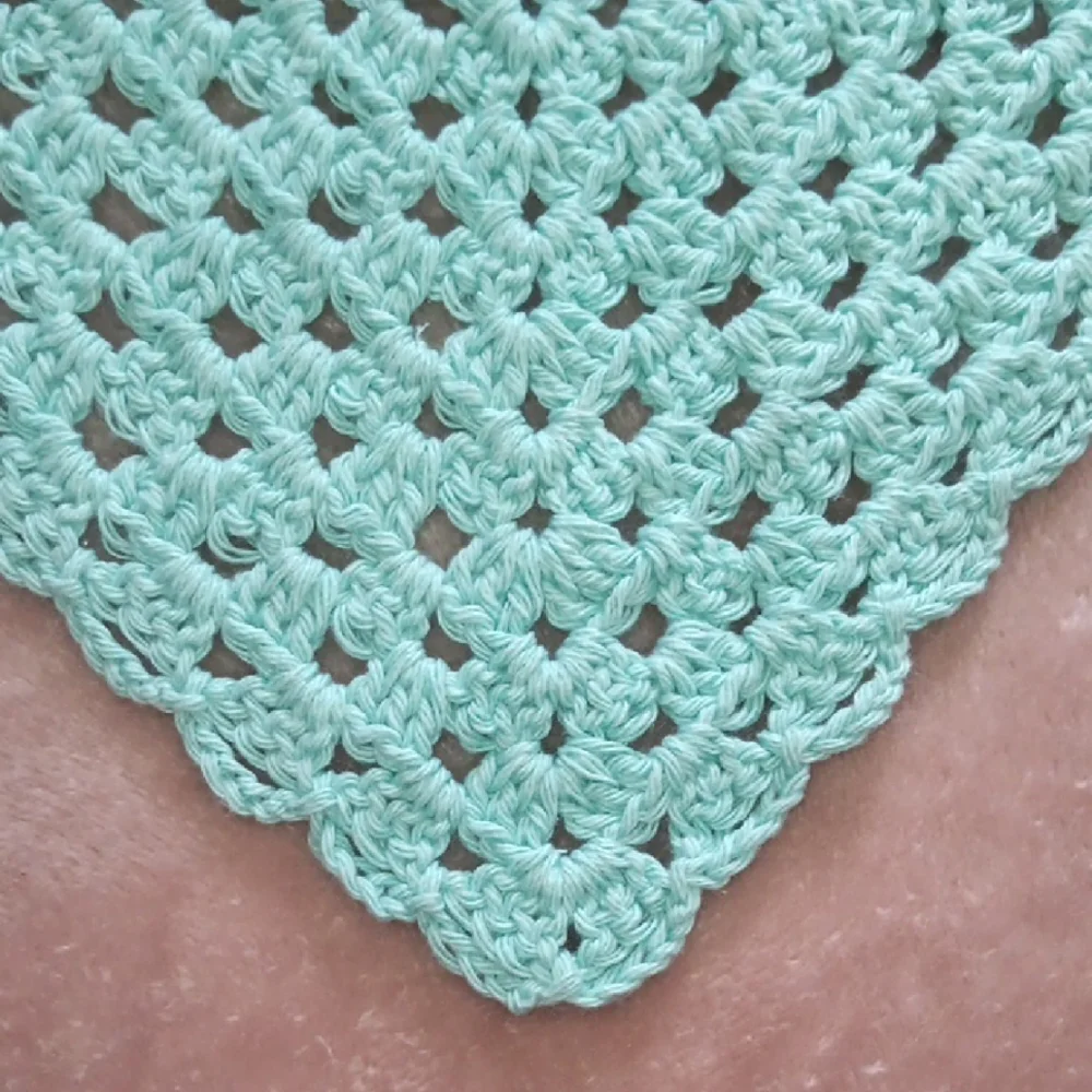 Hand Crafted Cottagecore Crochet Aqua Blue Triangle Head Kerchief Bandana